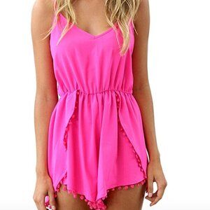 ❣️ Barbie Hot pink preppy pom pom romper jumpsuit